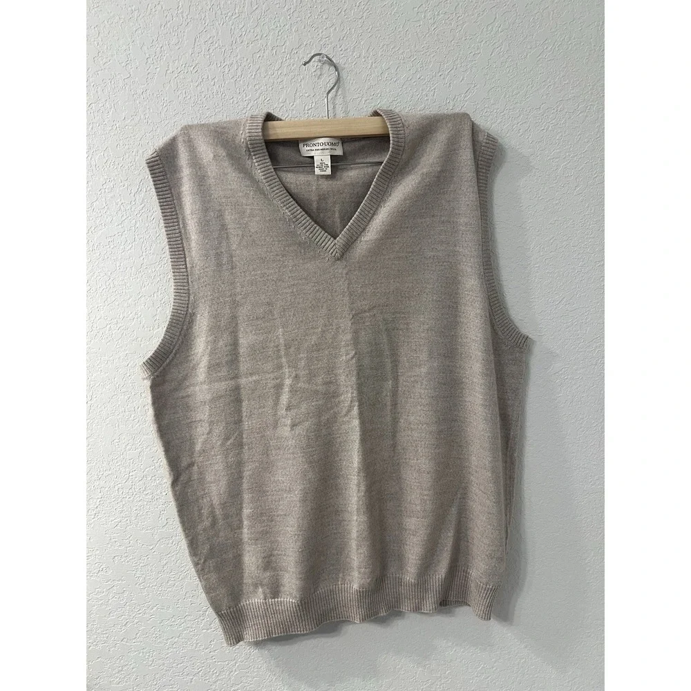 Pronto-Uomo L V-Neck Sweater Vest 100% Merino Wool Brown Grandpa Core Unisex